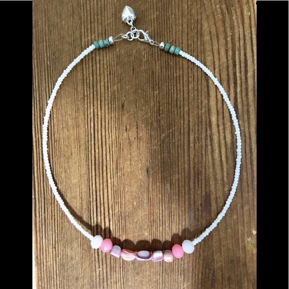 Pink and White Ladies Beaded Necklace, Pink Shell Ladies Necklace, Handmade - Picture 5 of 5